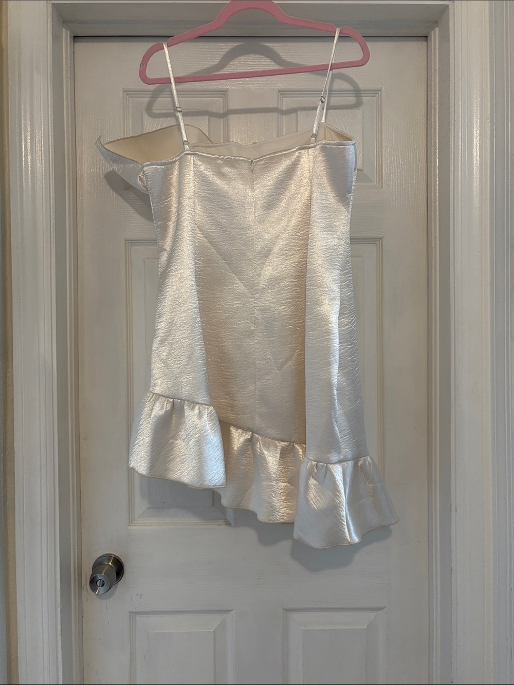 Ivory Satin Ruffle Mini Dress - Picture 2 of 3